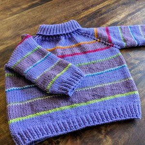Colorfull purple striped Overseized long sleeved  Hand knit  sweater pullover